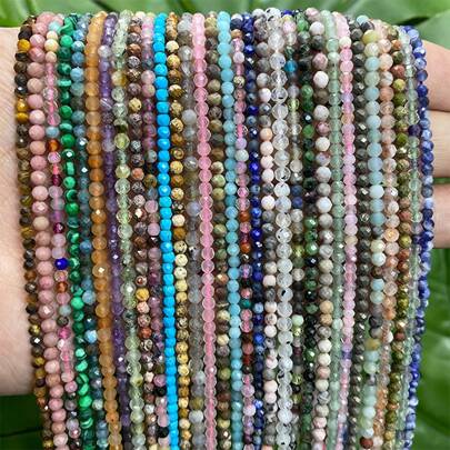 Natural Tiny Gems Beads Amazonite Agates MoonStone Round Spacer Beads DIY Bracelet Earrings For Jewelry Making 15'' Inch 2mm/3mm