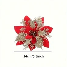 10pcs Glitter Christmas Poinsettia Artificial Flower - Decorative Tree Wreaths Garland, Sparkling Flower Picks For Xmas, New Year, Wedding, Party Ornaments With Festive Holiday Cheer - Multicolor - View 5