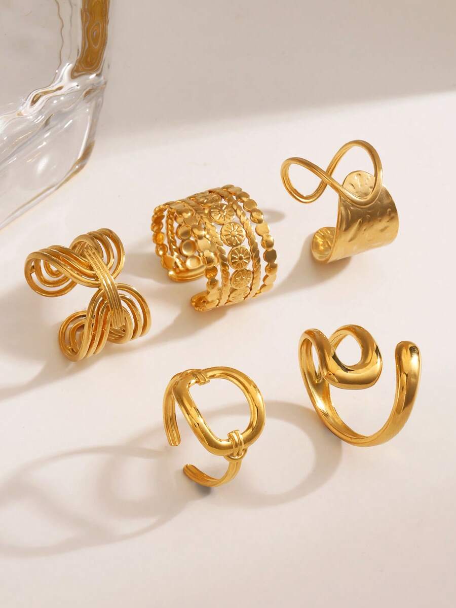 1 chiếc nhẫn hở hình tròn hình học đơn giản bằng thép không gỉ, phong cách thời trang phù hợp với phụ nữ, đeo hàng ngày và dự tiệc, món quà tuyệt vời cho bạn bè - Vàng - Xem 1