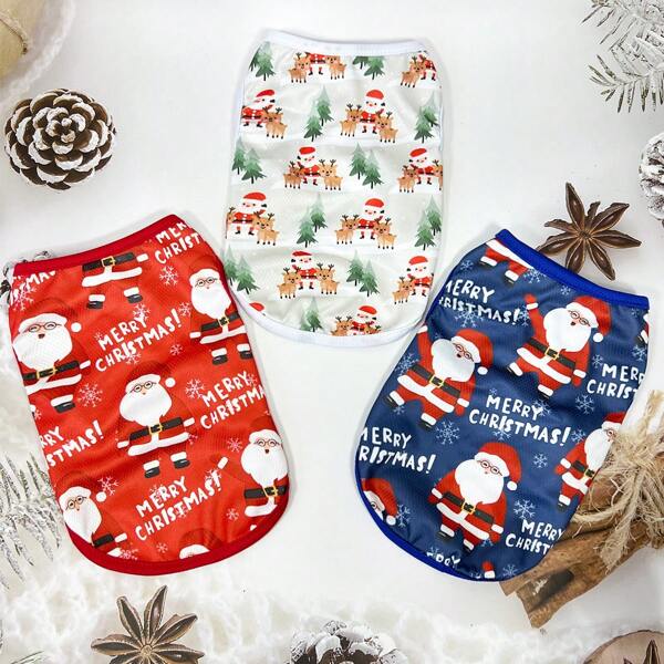 1st Honden Kerstman Vest, Huisdier Ademende Anti-Verhaar Kleding Geschikt Voor Middelgrote En Kleine Katten En Honden, Rendier Korte Mouw