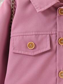 2pcs/Set Young Girl Casual Solid Color Long Sleeve Cropped Button Shirt Jacket And Ditsy Floral Dress Set, Suitable For Spring And Summer Outdoor, Everyday, Casual, Holiday, Party - Pink - View 6
