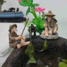 1入/包老人釣魚微型雕像,適用於微型水族景觀和魚缸裝飾,盆景貓咪手工藝花園戶外庭院套件diy配件桌面裝飾 - 灰色 - 查看 4