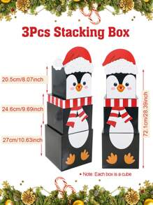 3 piezas Cajas apilables con diseño de pingüino navideño, cajas de regalo de Navidad y Año Nuevo para sorpresa, decoración de hogar, fiesta y mesa para Navidad 2025 y Año Nuevo, accesorios para fotografía
