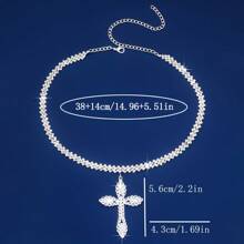1pc Luxury Full Crystal Cross Pendant Necklace - Silver - View 4