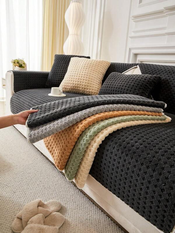 1pc Thick Warm Soft Fleece Solid Color Sofa Cushion, Minimalist Modern Style Pet Friendly Anti-Dirty Anti-Slip Sofa Cover, Autumn/Winter Pet Sofa Pad, Anti-Scratch Sofa Protector Suitable For L-Shaped Combination Sofa And 1/2/3/4 Seater Sofa (One Piece)