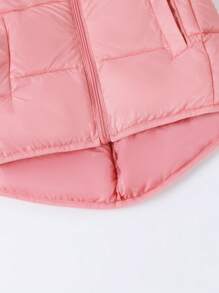 Young Girls Solid Color Hooded Long Sleeve Warm Pockets Zip-Up Dinosaur-Shaped Padded Warm Jacket For Winter - 西瓜粉 - 查看 6