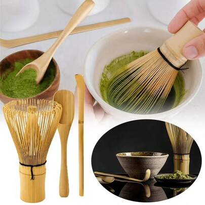 3pcs/Set Matcha Whisk Kit - Matcha Whisk (Chasen), Traditional Spoon (Chashaku), Tea Scoop For Preparing Traditional Japanese Matcha, Handcrafted 100% Natural Bamboo,Matcha Set Back To School
