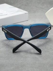 1pc Vintage Square Frame Fashion Glasses For Men (Suitable For Driving, Travel, Leisure, Vacation, Outdoor Activities And Daily Use) Looks Street Style And Suit For Sweater Jacket Sweatshirt Hoodie Leather Pants And Cargo Pants For Summer Beach Vacation,Outdoor,Travel - 藍框黑灰片 - 查看 4
