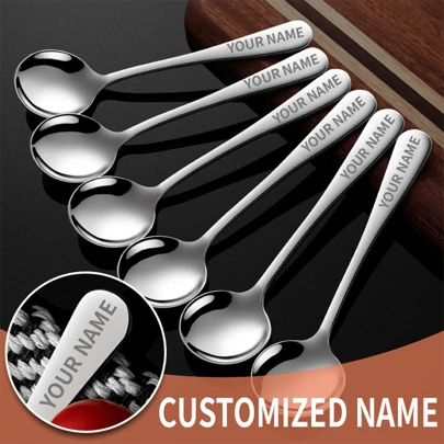 Customized 1pc Stainless Steel Spoon, Personalized Name Engraved Stainless Steel Flatware, Prevent Loss Of Cutlery, Long Handle Spoon For My Daughter/Son, Engraved Spoon Coffee Tea Spoon Gift, Suitable For Family Gathering, Birthday Gift Christmas Gift,Women's Happiness Boost