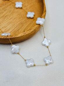 1入組海洋沙灘風格心形貝殼新月形仿珍珠項鍊，適用於女性夏季比基尼V領襯衫 - 金色白珠 - 查看 19