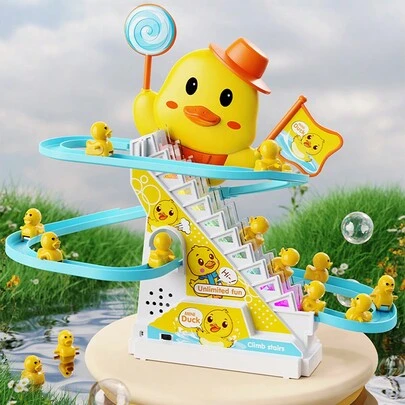1pc Duckling Stair Climbing Toy, Electric Track Auto Climbing Duck With Lights & Music, Educational Toy, Holiday Gift