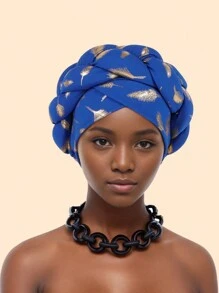 1 件优雅手工编织帽，带羽毛和金属箔印花，适合日常和派对佩戴，穆斯林帽子 - 彩色 - 查看 15