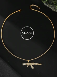 1 件朋克嘻哈全水钻枪项链，创意新奇步枪 AK 沙漠之鹰项链，适合男士、情人节礼物、派对和日常佩戴