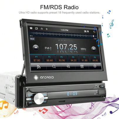 Radio de coche Android 1 DIN con 2+64GB, pantalla táctil retráctil de 7'', reproductor multimedia para coche, mirror link, navegación GPS, WiFi, MP5 para coche, Bluetooth, USB, radio FM, cámara de visión trasera