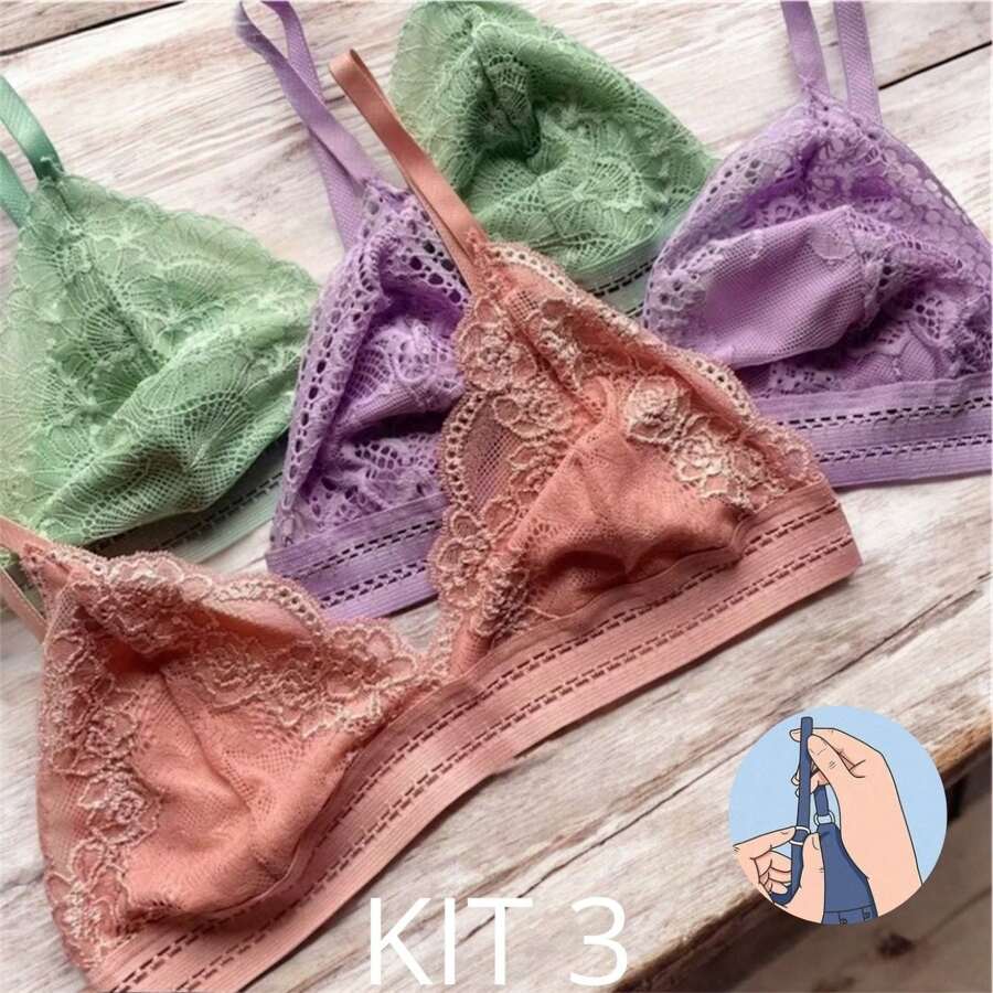 Kit 2 Lace Bra Without Pads With Lining And Adjustable Top Type With Elastic - Nhiều màu - Xem 1