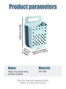 1 件装衣服篮节省空间收纳篮可折叠悬挂式洗衣篮适用于浴室洗衣篮 - 藍色 - 查看 2