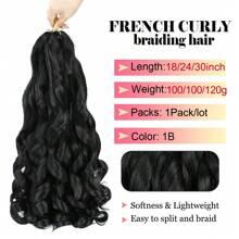 18/24/30 英寸 1 包法式卷曲编织假发，黑色蓬松波浪钩针编织假发接发，预拉伸 Yaki 卷曲编织假发，适合万圣节 (1B)