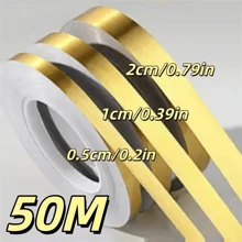 1 卷 50 米拉丝金色银色自粘地板边缘防水接缝墙贴，用于家庭装饰、瓷砖胶带、缝隙天花板解决方案、贴纸、墙贴花、用于家庭装饰的乙烯基贴花、春季装饰品让您的家焕然一新、节日装饰贴纸礼物生日毕业