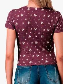 Camiseta Top Manga Corta Cuello Redondo Floral - Vino - Ver 3