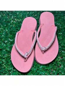 Women's Shiny Flip Flops With Rhinestone Strap, Comfortable Flat Sandals, New Release 34 To 40 - MBR 1 - 淺粉色 - 查看 1