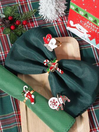 6 件套圣诞围巾、雪人袜、铃铛手杖、手套、餐巾环、派对礼物和婚礼餐桌装饰