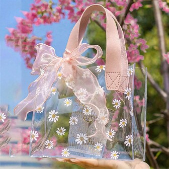 1 pieza Bolsa de regalo de PVC con cinta, bolsa de embalaje de regalo con estampado de margaritas transparentes para boda, fiesta de cumpleaños, Día de San Valentín