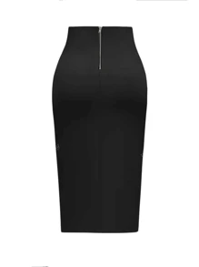 Gem Rose Solid High Waist Pencil Skirt