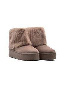 Furry Thick Sole Snow Boots, Cozy Fur-Trimmed Winter Boots, Soft Casual Style - Khaki - View 6