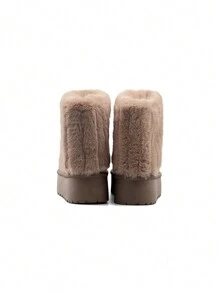 Furry Thick Sole Snow Boots, Cozy Fur-Trimmed Winter Boots, Soft Casual Style - Khaki - View 3