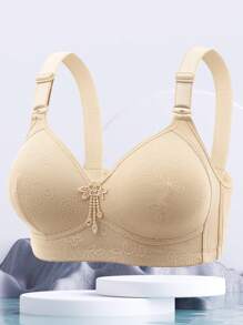 6pcs Jacquard Thin Cup 3-Row Hook Uplift Full Coverage Wireless Unpadded Bras For Women