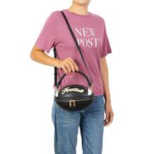 Football Shaped Crossbody Handbag - Unique Sports-Themed Purse With Adjustable Strap - Black - View 3