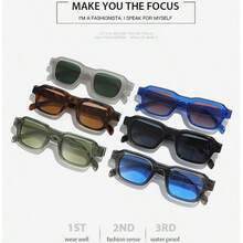 1 副玳瑁方形镜框复古时尚眼镜，适合日常生活波西米亚风太阳镜海滩配饰，街头风格，适合毛衣夹克运动衫连帽衫皮裤和工装裤 - 透明綠框綠片 - 查看 5