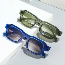 1 副玳瑁方形镜框复古时尚眼镜，适合日常生活波西米亚风太阳镜海滩配饰，街头风格，适合毛衣夹克运动衫连帽衫皮裤和工装裤 - 透明綠框綠片 - 查看 3