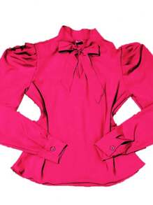 Long Sleeve Dress Shirt (Bow Collar) - 玫紅色 - 查看 2