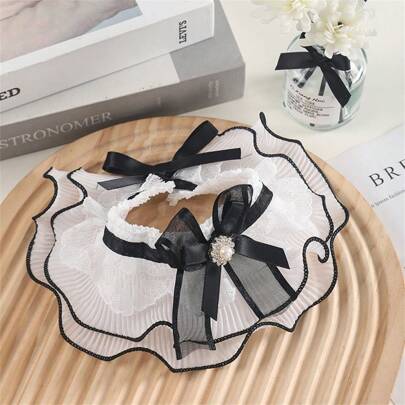 1 Pc Princess Style Pet Collar Bib, Spliced 3-Layer Organza Ruffled Design, Soft & Comfortable, Fashion & Cute, Suitable For All Seasons, For Small Cats & Dogs