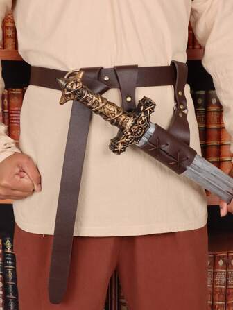 2 件男士文艺复兴中世纪舞台表演配件骑士维京剑架、PU 皮带、角色扮演服装道具、LARP 派对用品、万圣节摄影道具