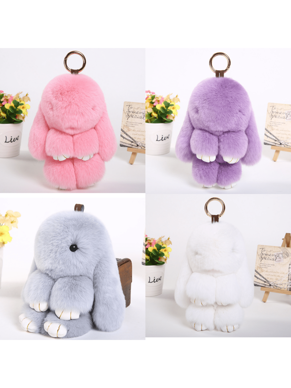 1 件可爱仿兔毛兔子吊坠钥匙扣，毛绒兔子玩偶，可用作包包/钱包装饰