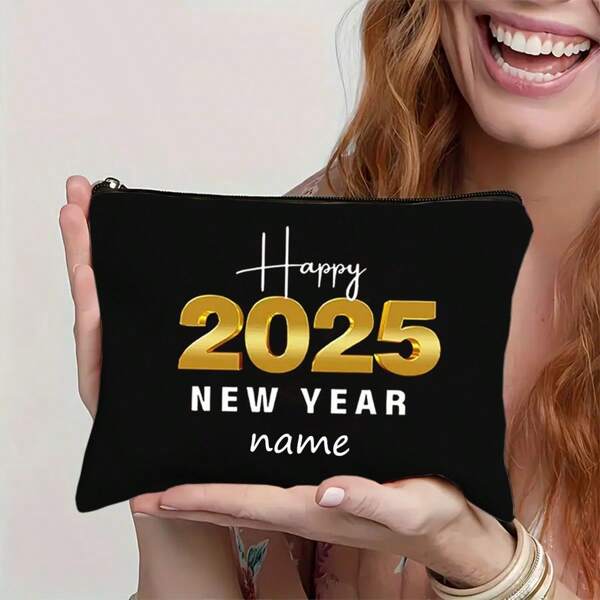Sac de rangement pour cosmétiques à impression numérique personnalisée 2025, organisateur de maquillage à fermeture éclair, cadeau de Noël, Nouvel An, Saint-Valentin, ambiance bohème