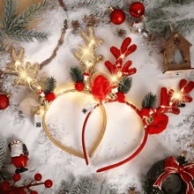 1 pièce Bandeau avec bois de cerf de Noël, clochette et paillettes, accessoire de cheveux de décoration de fête (style aléatoire, piles non incluses). Meilleurs cadeaux