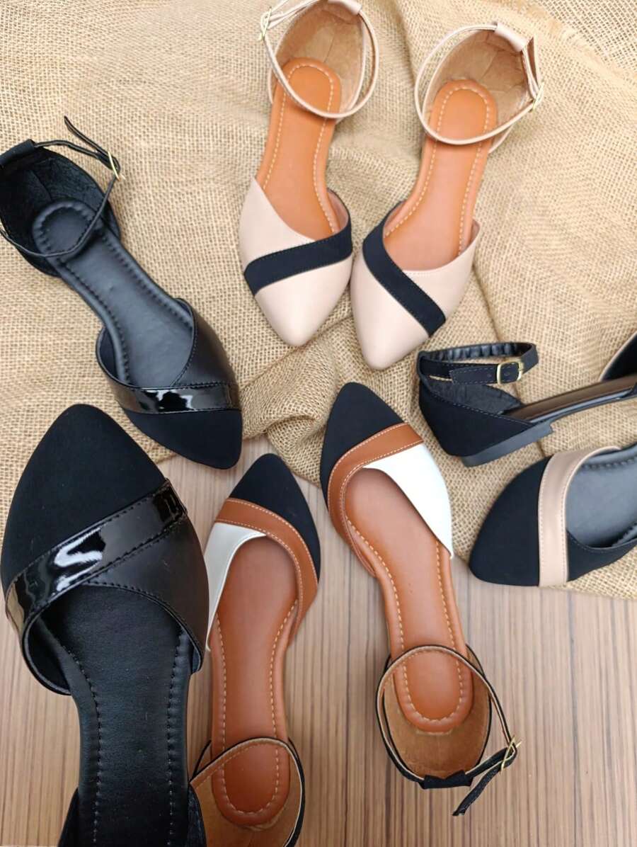 Salome Elegant Strap Pointed Toe Salome Open Sandal White Buckle Tie Female Adult Black Flat Fashion Embellishment Shoe Original Footwear Strap Women's Flats - màu đen - Xem 1