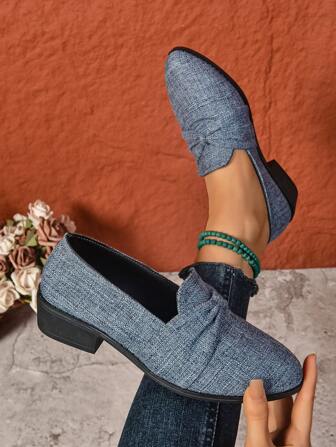 New Casual Vintage Slip-On Flats, Lightweight Minimalist Solid Color Square Toe Pointed Toe Comfortable Loafers For Women, Spring/Autumn