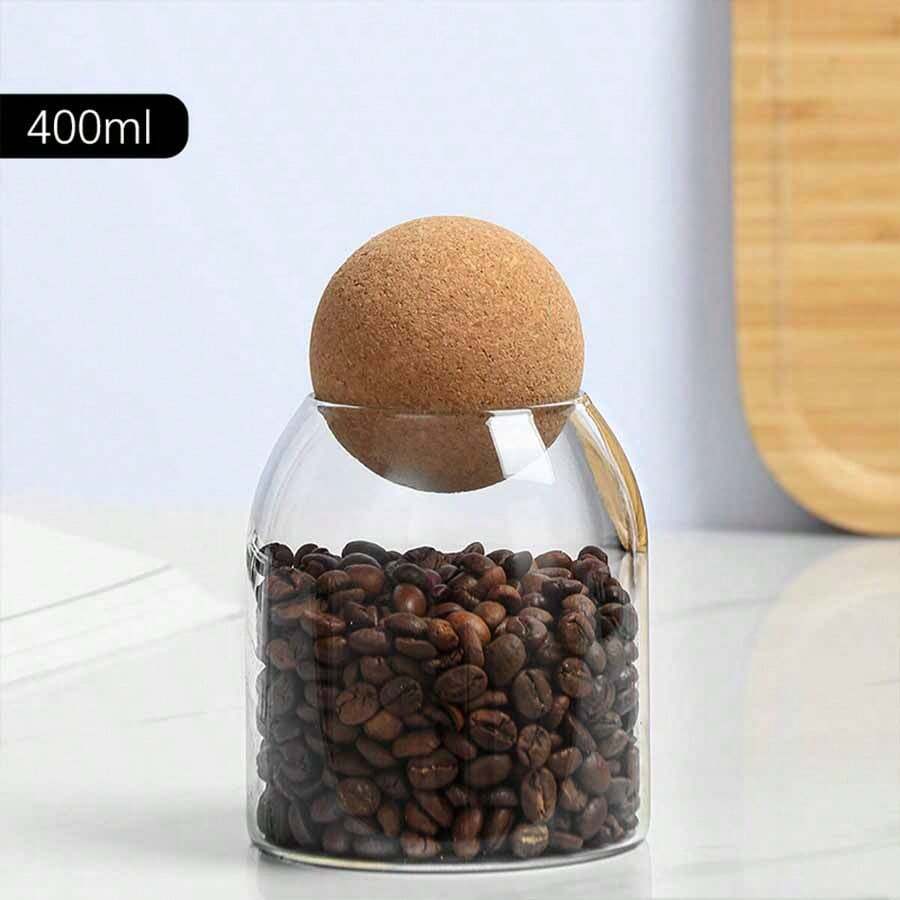1pc Borosilicate Glass Storage Jar, Airtight Cork Lid Canister For Tea
