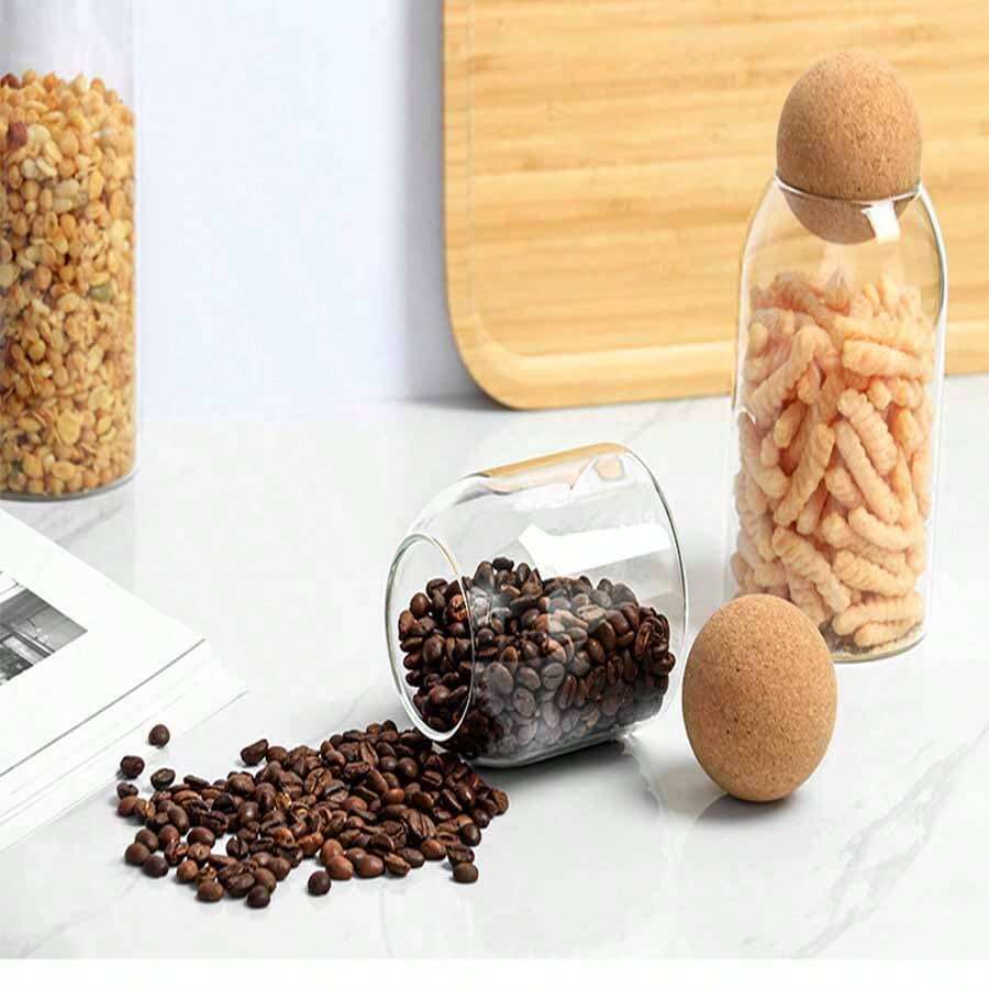 1pc Borosilicate Glass Storage Jar, Airtight Cork Lid Canister For Tea