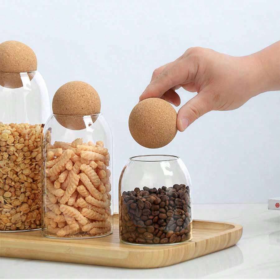 1pc Borosilicate Glass Storage Jar, Airtight Cork Lid Canister For Tea