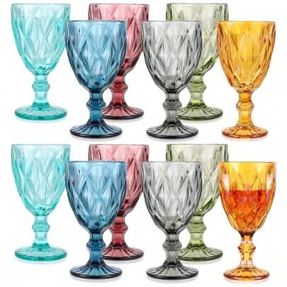 12oz Acrylic Vintage Style Wine Glass, Retro Embossed Glass Cup, Beverage Goblet, For Bar, Restaurant, Home Drink, Wine Storage Container, Room Decoration, Can Be Used For Drinking Water, Coffee, Etc., Suitable For Kitchen, Restaurant, Bar, Party, Gathering, Boyfriend Gift, Father Gift, Christmas Party, Christmas Decoration Gift.