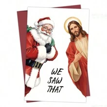 1 张趣味圣诞贺卡 - 幽默的“我们看到了”圣诞老人贺卡，适合朋友和家人 - 独特的节日礼物创意，带有节日设计和诙谐的信息 - 查看 1