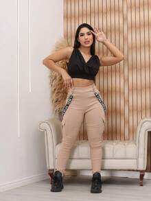 Women's Cargo Jogger Pants PREMIUM BENGALINE SUSPENDERS WITH SIDE POCKETS - 米色 - 查看 2
