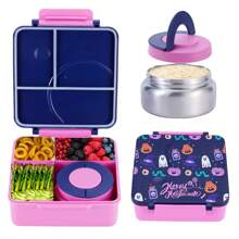 Caja de almuerzo Bento con diseño de dibujos animados y termo para sopa de 8 onzas, contenedores de alimentos a prueba de fugas con 4 compartimentos, de vuelta a la escuela