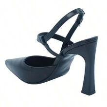Basic Closed Shoe With Thick Heel And Ankle Strap Pointed Toe - Black - View 8
