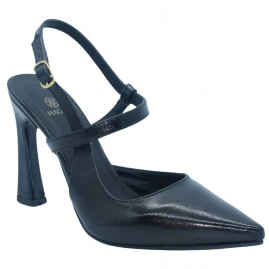 Basic Closed Shoe With Thick Heel And Ankle Strap Pointed Toe - Black - View 1